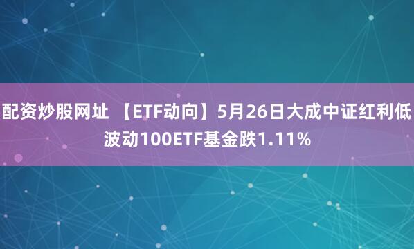 配资炒股网址 【ETF动向】5月26日大成中证红利低波动100ETF基金跌1.11%
